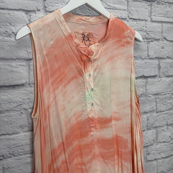 Johnny Was Boho Tunic Sleeveless Shirt Coral Pink Tie Dye Size M Mini Dress - Picture 3 of 6